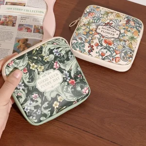 Creative PVC Sanitary Pads Bag Fashion Floral Print Large Capacity Multipurpose Coin Purse Portable Cosmetic Storage Bag