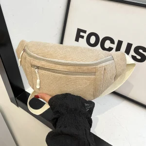 Women Waist Bag Corduroy Student Shoulder Handbag Crossbody Chest Breast Bag Fanny Pack Fashion Phone Female Bum Belt Purse
