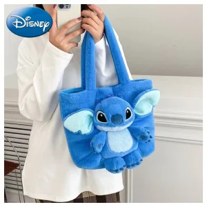 Disney 2025 New Cartoon Plush Doll Shoulder Bag Sweet and Cute Stitch Strawberry Bear Soft Cute Girls Handbag